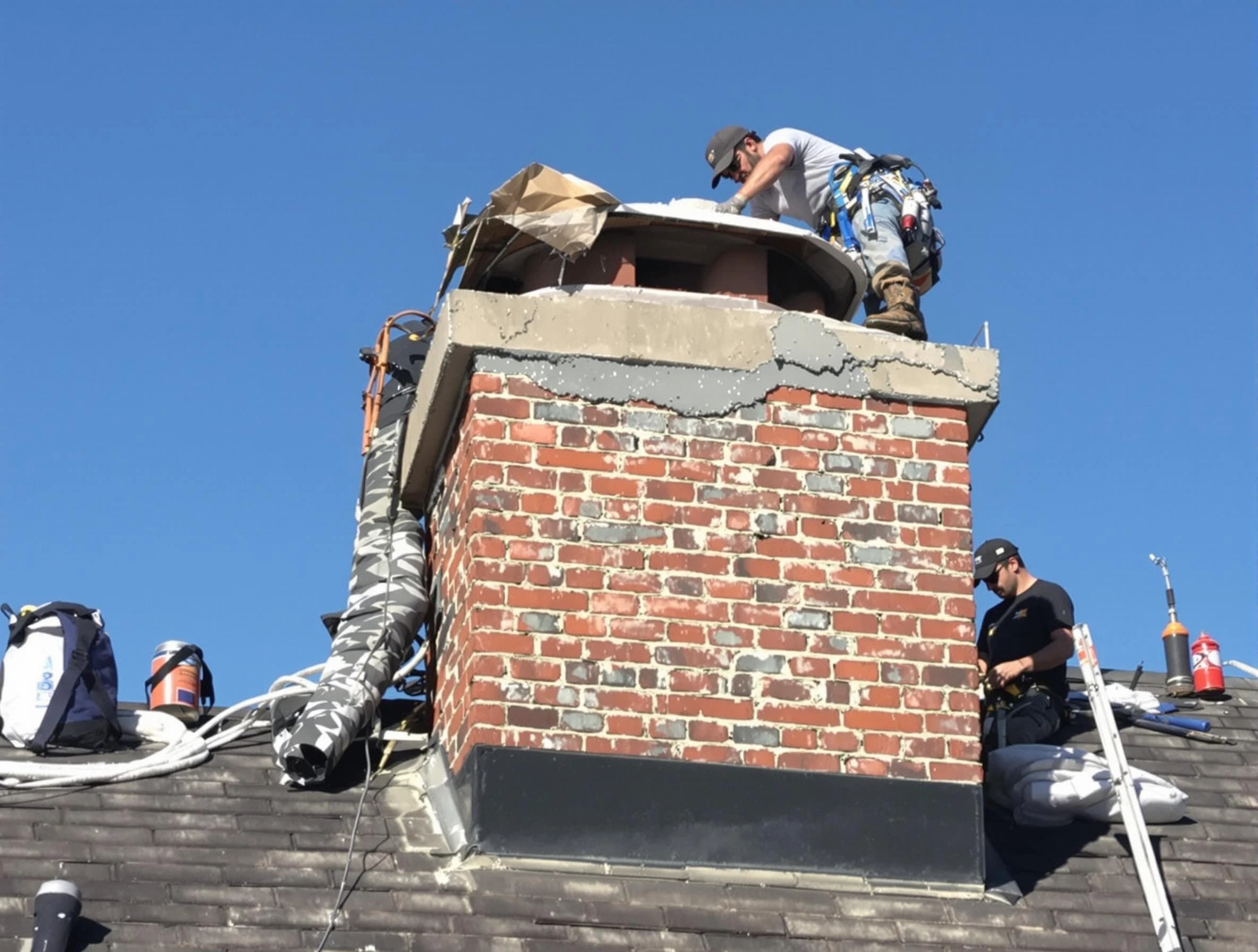 Dunwoody Chimney Sweep installing a custom chimney crown in Dunwoody, GA