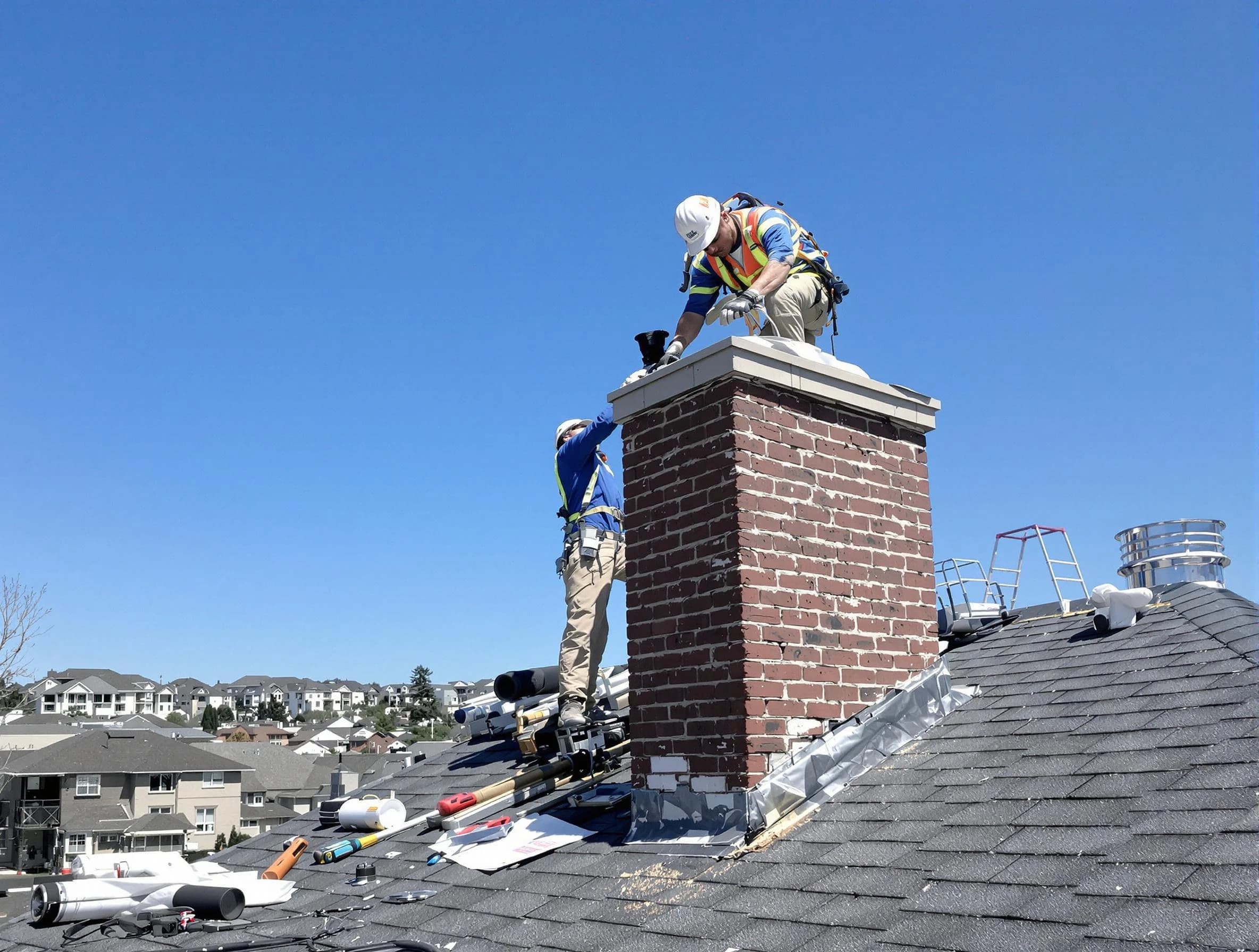 Dunwoody Chimney Sweep repairing a chimney crown in Dunwoody, GA