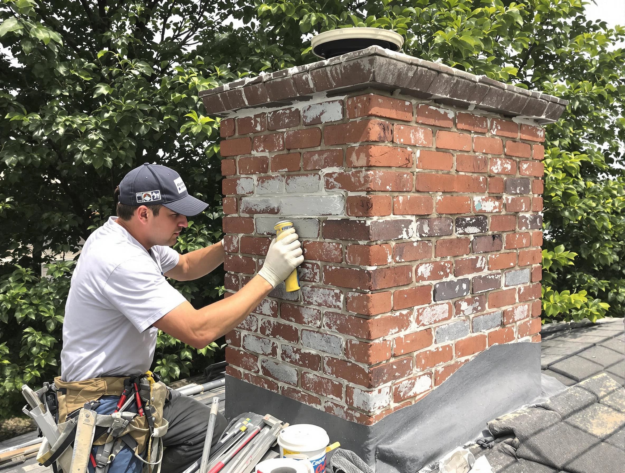 Dunwoody Chimney Sweep restoring an aging chimney in Dunwoody, GA