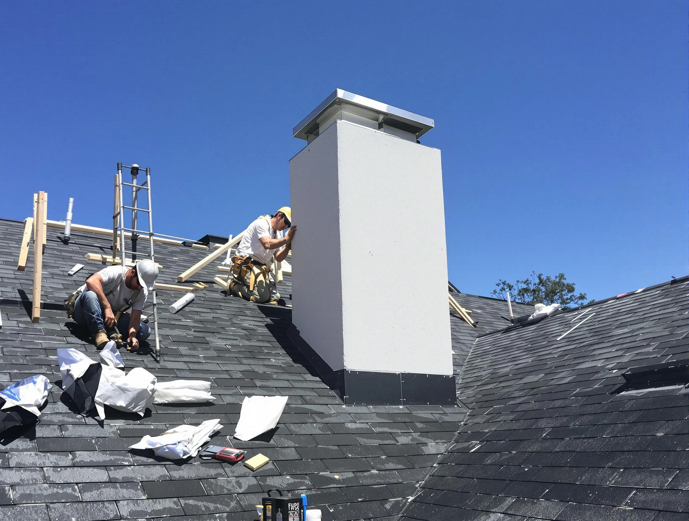 Dunwoody Chimney Sweep crew installing a new chimney in Dunwoody, GA