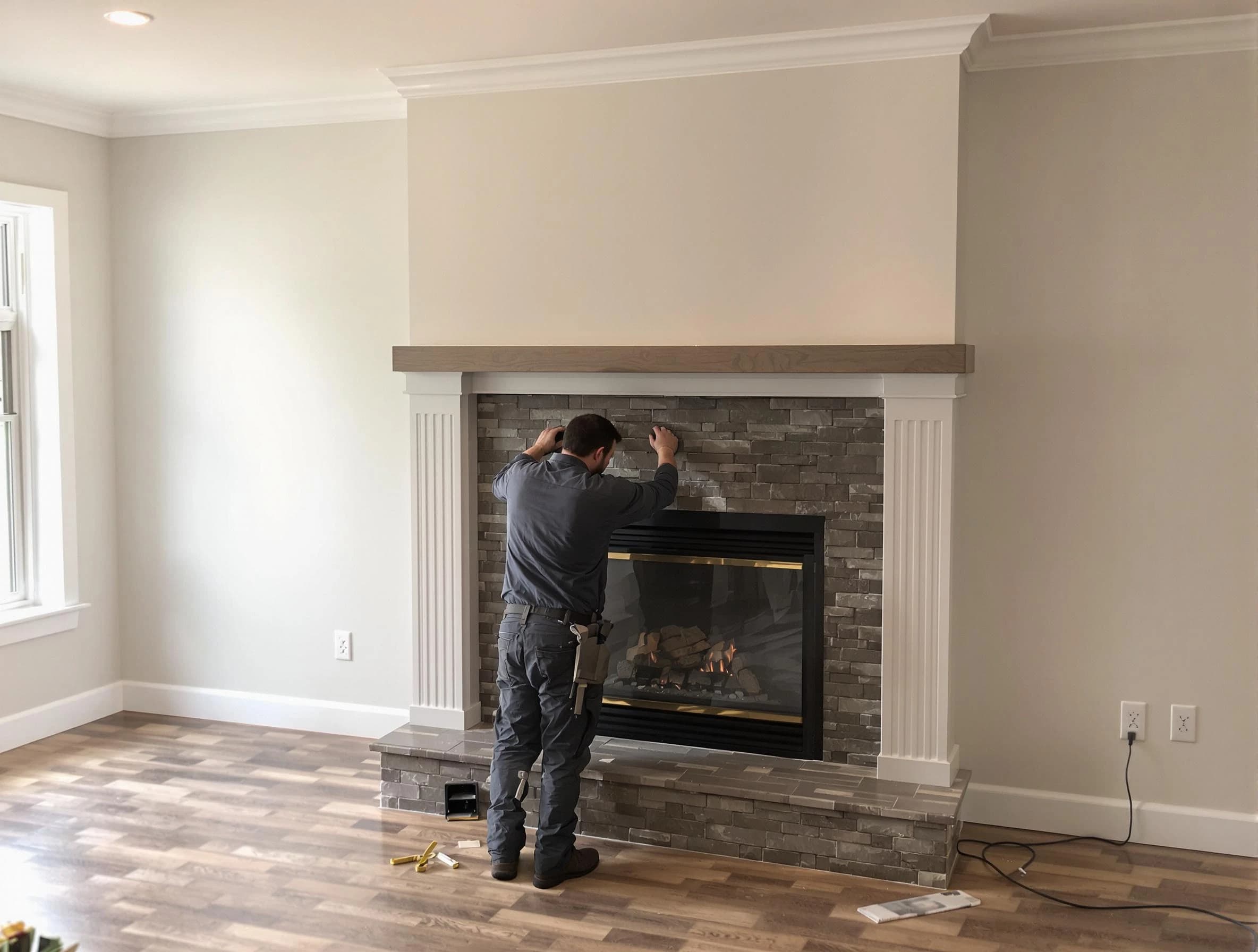 Dunwoody Chimney Sweep finishing a custom fireplace install in Dunwoody, GA