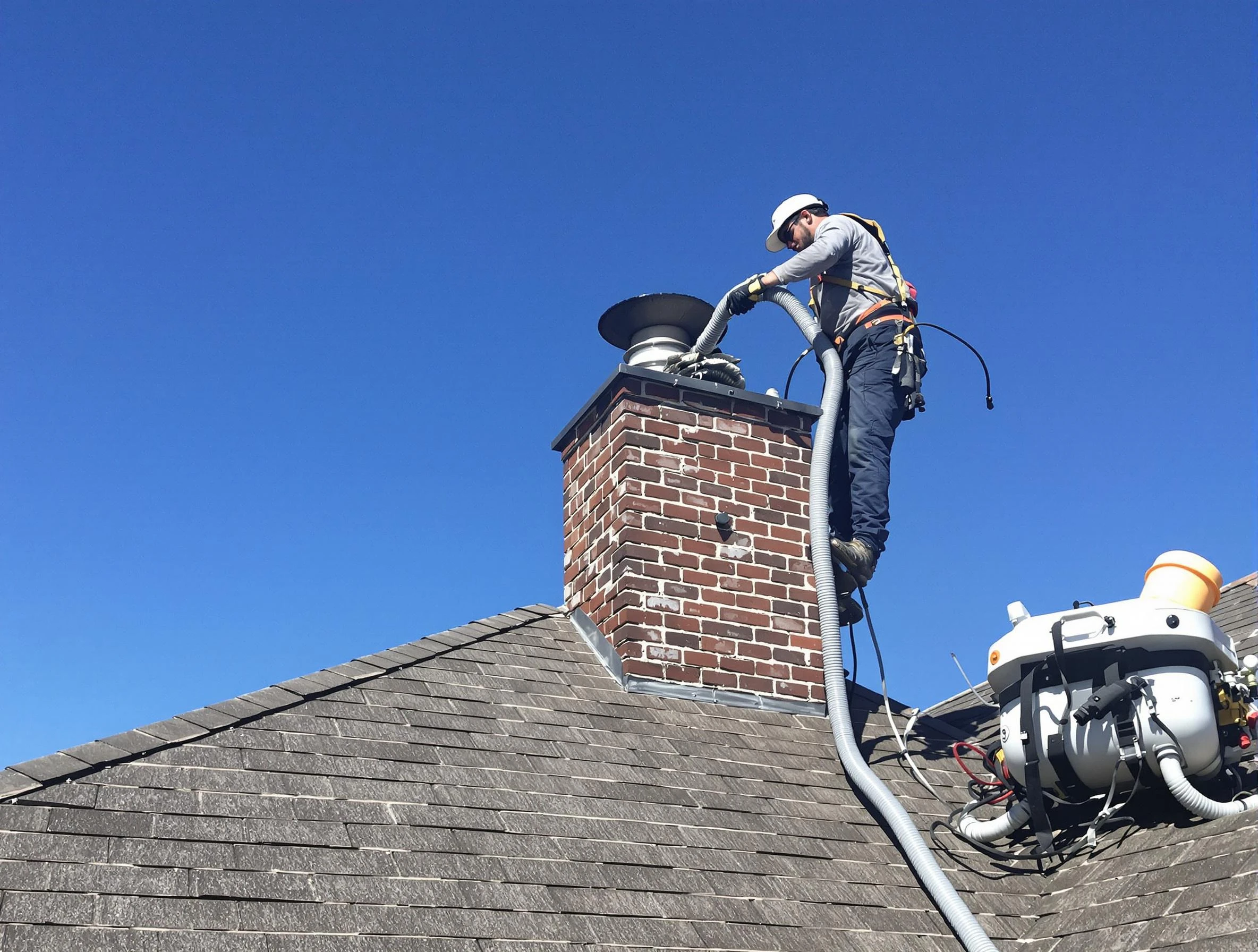 Dedicated Dunwoody Chimney Sweep team member cleaning a chimney in Dunwoody, GA